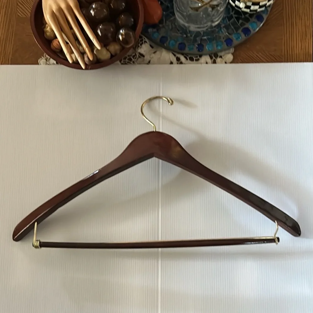 Vintage Walnut Finish Wood Suit Hanger Wood & Brass Suit Hanger